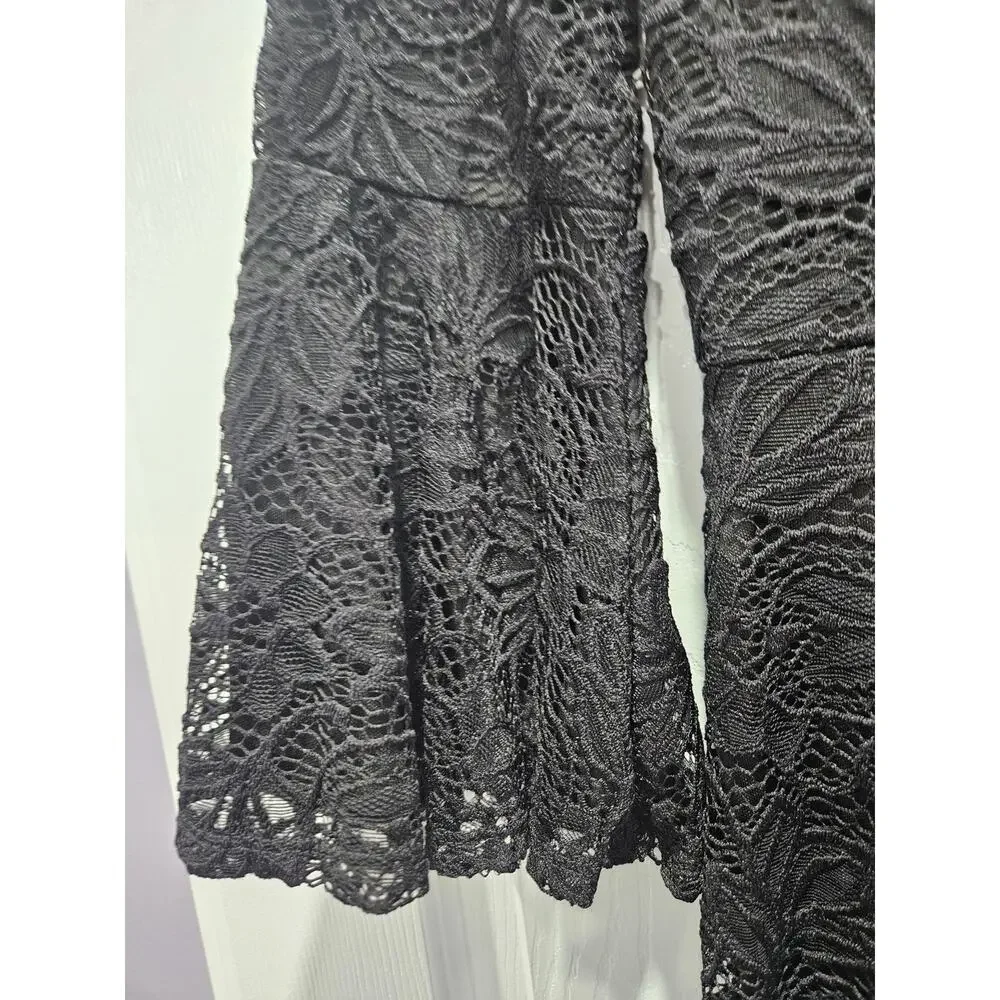 Mikarose Black Lace Modest Midi Dress Bell Sleeve Elegant Occasion XS - Picture 2 of 7